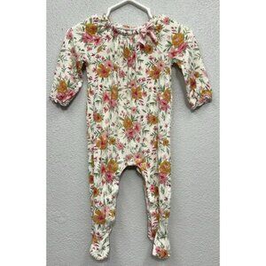 Mud Pie Bamboo Floral Romper 3-6 Months Elastic Neck Baby Girl Long Sleeve